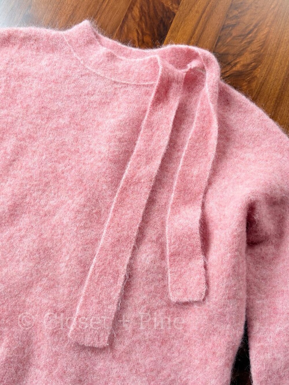 Sezane Zita Jumper Sweater Rosewood Pink Size Small Tie Neck Bow Detail - Picture 10 of 15